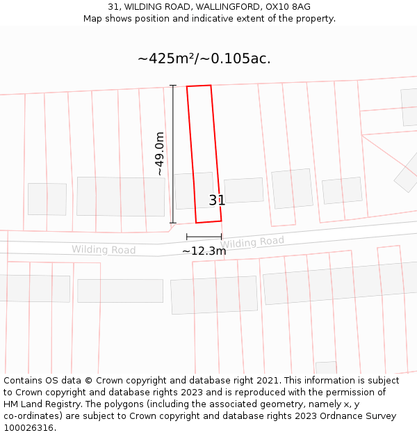 31, WILDING ROAD, WALLINGFORD, OX10 8AG: Plot and title map