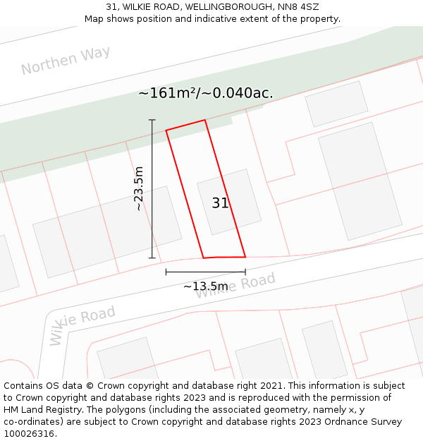 31, WILKIE ROAD, WELLINGBOROUGH, NN8 4SZ: Plot and title map