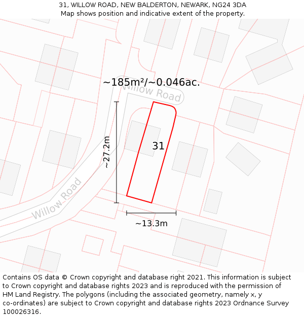 31, WILLOW ROAD, NEW BALDERTON, NEWARK, NG24 3DA: Plot and title map