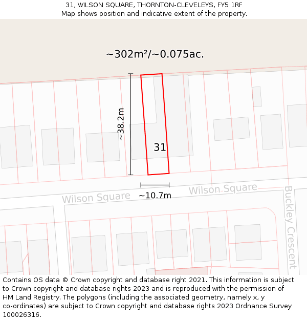 31, WILSON SQUARE, THORNTON-CLEVELEYS, FY5 1RF: Plot and title map