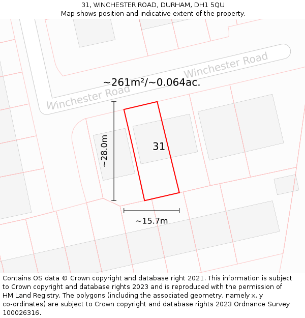 31, WINCHESTER ROAD, DURHAM, DH1 5QU: Plot and title map