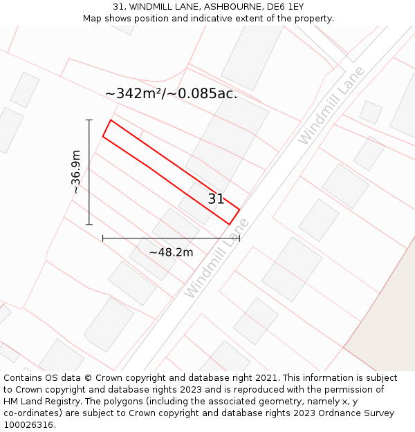 31, WINDMILL LANE, ASHBOURNE, DE6 1EY: Plot and title map