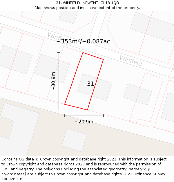 31, WINFIELD, NEWENT, GL18 1QB: Plot and title map