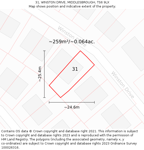 31, WINSTON DRIVE, MIDDLESBROUGH, TS6 9LX: Plot and title map