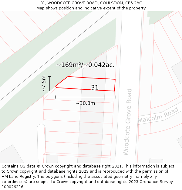 31, WOODCOTE GROVE ROAD, COULSDON, CR5 2AG: Plot and title map