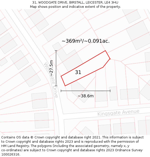 31, WOODGATE DRIVE, BIRSTALL, LEICESTER, LE4 3HU: Plot and title map