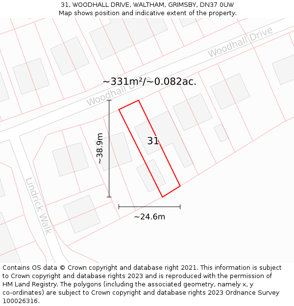 31, WOODHALL DRIVE, WALTHAM, GRIMSBY, DN37 0UW: Plot and title map