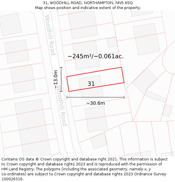 31, WOODHILL ROAD, NORTHAMPTON, NN5 6SQ: Plot and title map