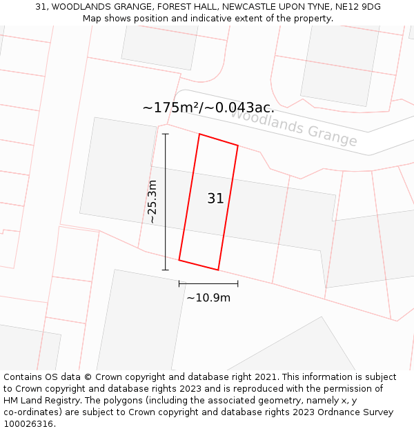 31, WOODLANDS GRANGE, FOREST HALL, NEWCASTLE UPON TYNE, NE12 9DG: Plot and title map