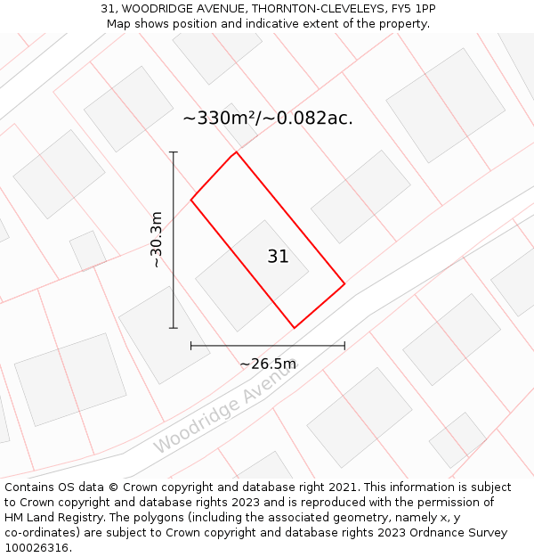 31, WOODRIDGE AVENUE, THORNTON-CLEVELEYS, FY5 1PP: Plot and title map