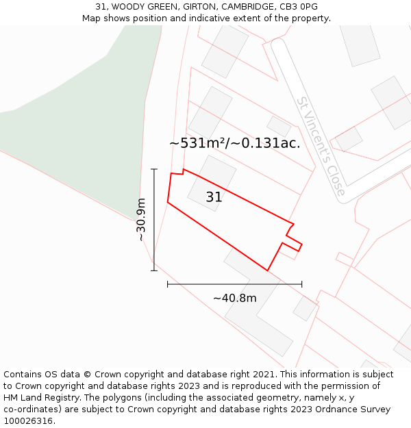 31, WOODY GREEN, GIRTON, CAMBRIDGE, CB3 0PG: Plot and title map