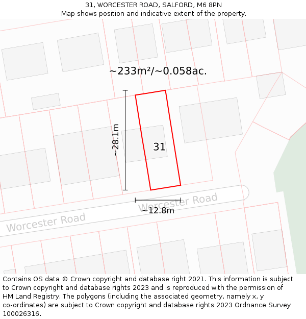 31, WORCESTER ROAD, SALFORD, M6 8PN: Plot and title map