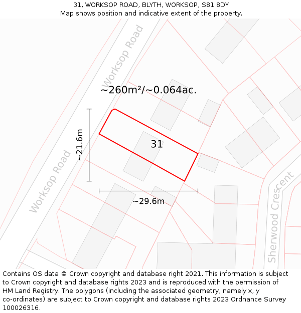 31, WORKSOP ROAD, BLYTH, WORKSOP, S81 8DY: Plot and title map