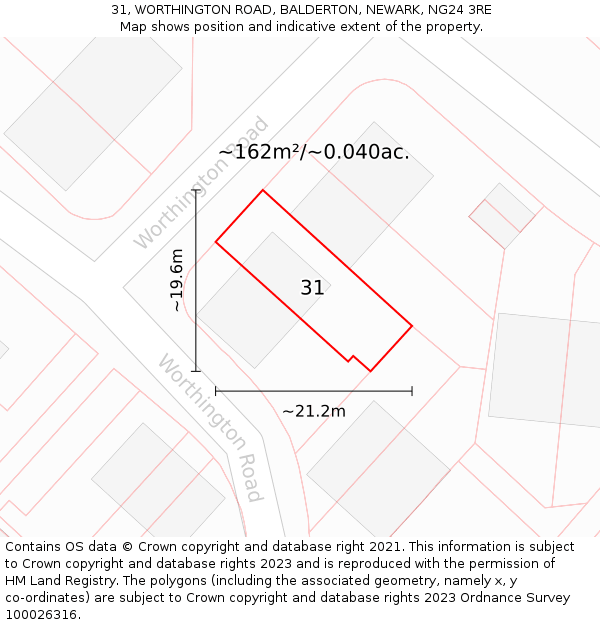 31, WORTHINGTON ROAD, BALDERTON, NEWARK, NG24 3RE: Plot and title map