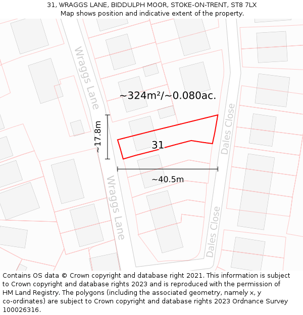 31, WRAGGS LANE, BIDDULPH MOOR, STOKE-ON-TRENT, ST8 7LX: Plot and title map