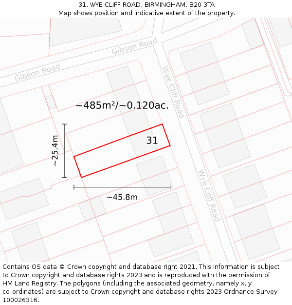 31, WYE CLIFF ROAD, BIRMINGHAM, B20 3TA: Plot and title map