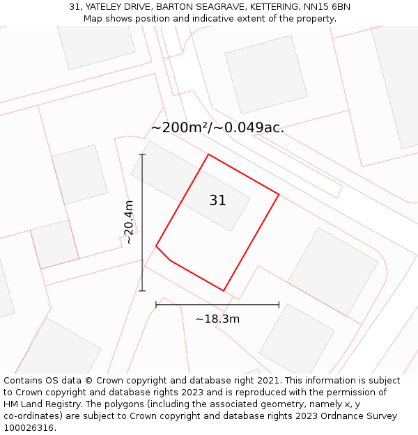 31, YATELEY DRIVE, BARTON SEAGRAVE, KETTERING, NN15 6BN: Plot and title map