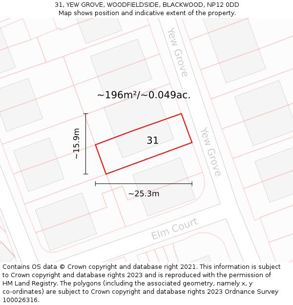 31, YEW GROVE, WOODFIELDSIDE, BLACKWOOD, NP12 0DD: Plot and title map