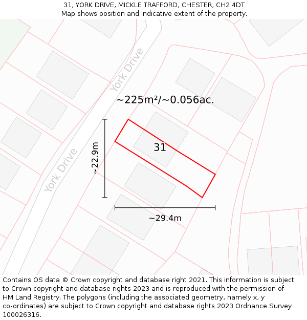 31, YORK DRIVE, MICKLE TRAFFORD, CHESTER, CH2 4DT: Plot and title map