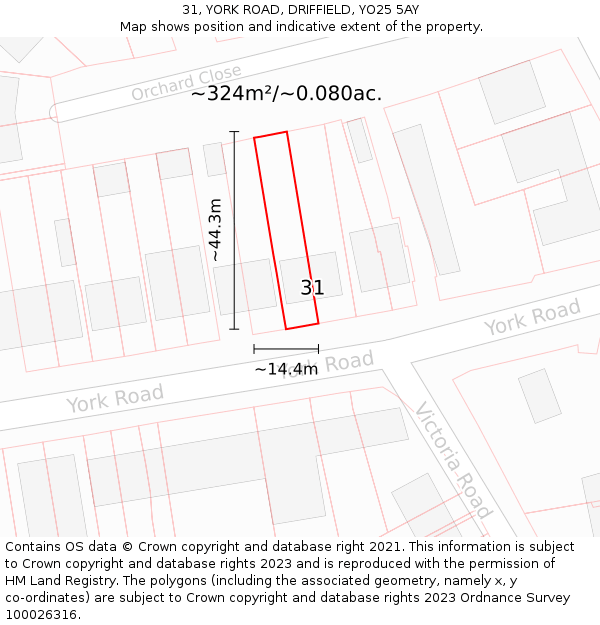 31, YORK ROAD, DRIFFIELD, YO25 5AY: Plot and title map