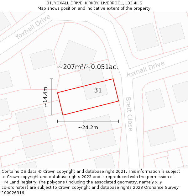 31, YOXALL DRIVE, KIRKBY, LIVERPOOL, L33 4HS: Plot and title map