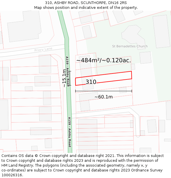 310, ASHBY ROAD, SCUNTHORPE, DN16 2RS: Plot and title map