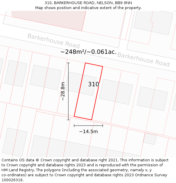 310, BARKERHOUSE ROAD, NELSON, BB9 9NN: Plot and title map