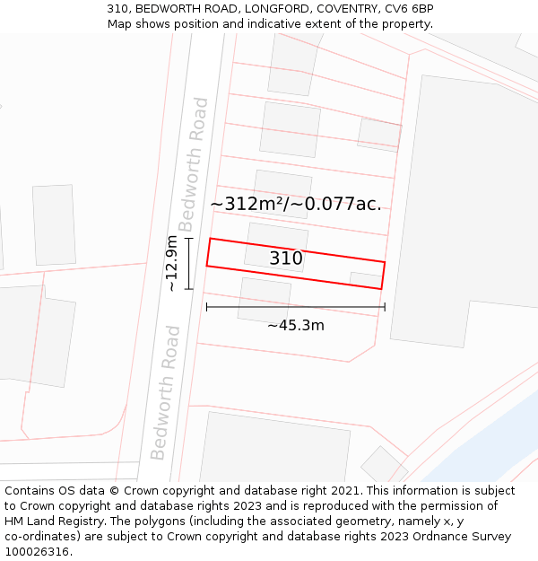 310, BEDWORTH ROAD, LONGFORD, COVENTRY, CV6 6BP: Plot and title map