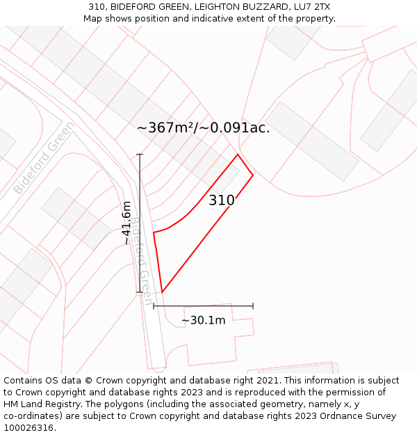310, BIDEFORD GREEN, LEIGHTON BUZZARD, LU7 2TX: Plot and title map