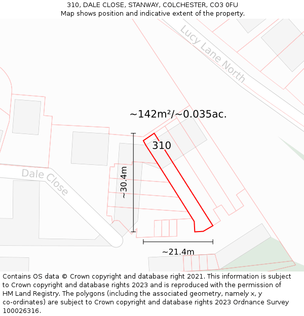 310, DALE CLOSE, STANWAY, COLCHESTER, CO3 0FU: Plot and title map