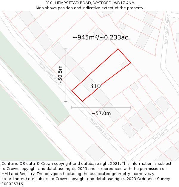 310, HEMPSTEAD ROAD, WATFORD, WD17 4NA: Plot and title map