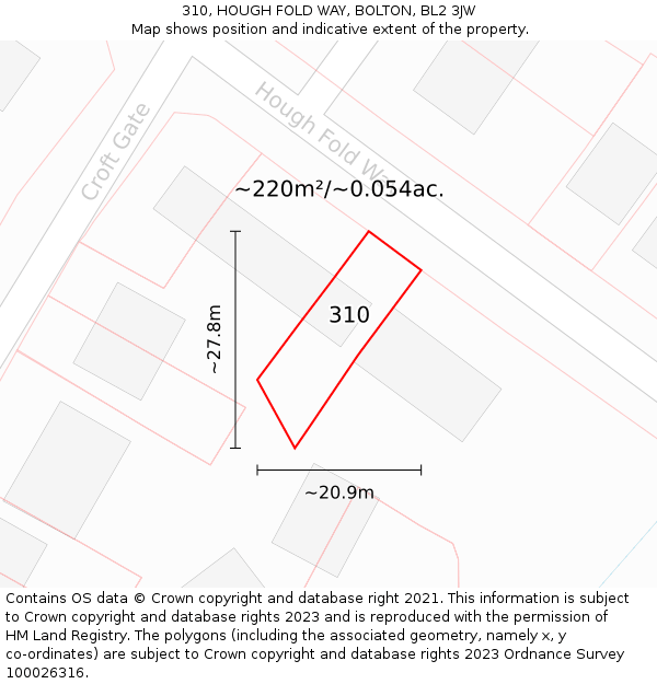 310, HOUGH FOLD WAY, BOLTON, BL2 3JW: Plot and title map