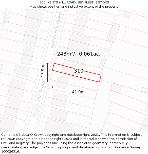 310, KENTS HILL ROAD, BENFLEET, SS7 5XS: Plot and title map