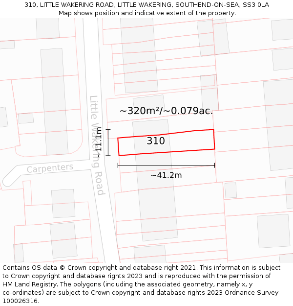 310, LITTLE WAKERING ROAD, LITTLE WAKERING, SOUTHEND-ON-SEA, SS3 0LA: Plot and title map