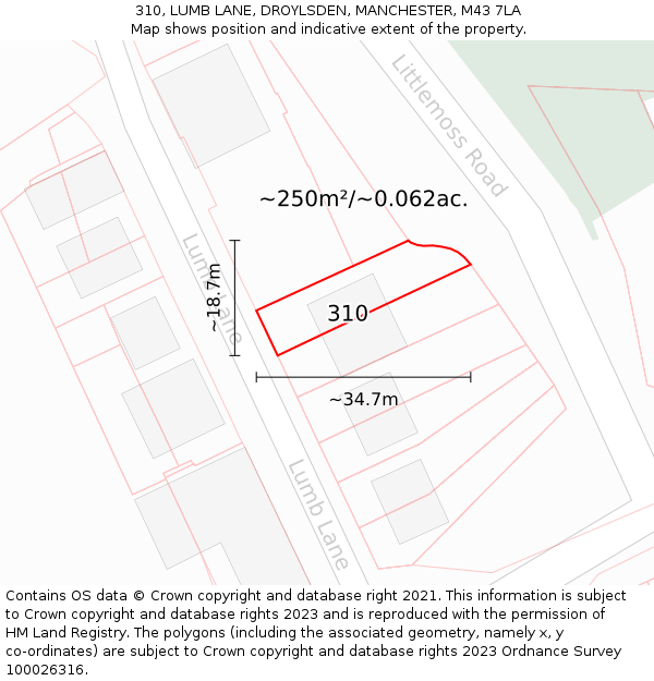 310, LUMB LANE, DROYLSDEN, MANCHESTER, M43 7LA: Plot and title map