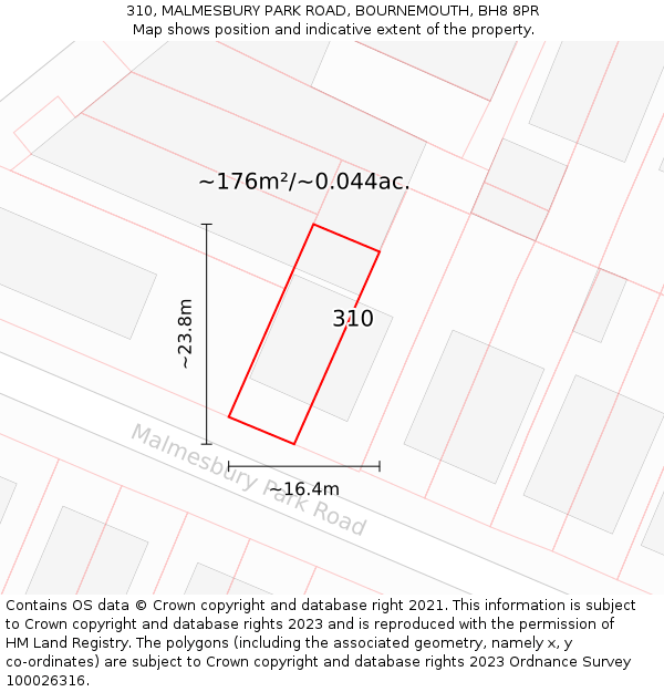 310, MALMESBURY PARK ROAD, BOURNEMOUTH, BH8 8PR: Plot and title map