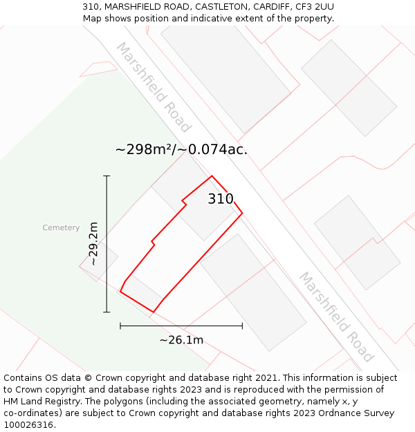 310, MARSHFIELD ROAD, CASTLETON, CARDIFF, CF3 2UU: Plot and title map