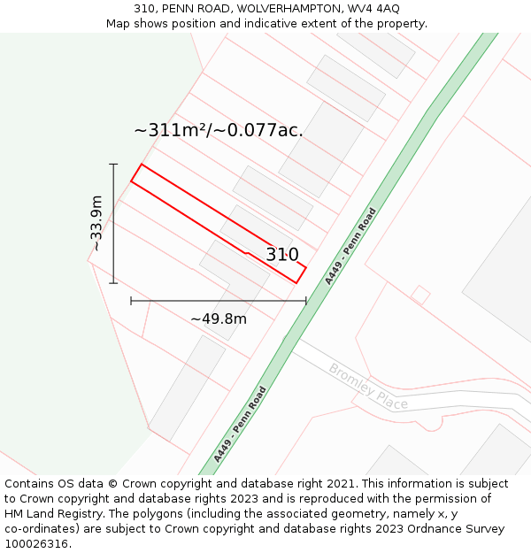 310, PENN ROAD, WOLVERHAMPTON, WV4 4AQ: Plot and title map