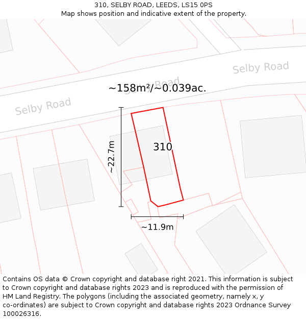 310, SELBY ROAD, LEEDS, LS15 0PS: Plot and title map