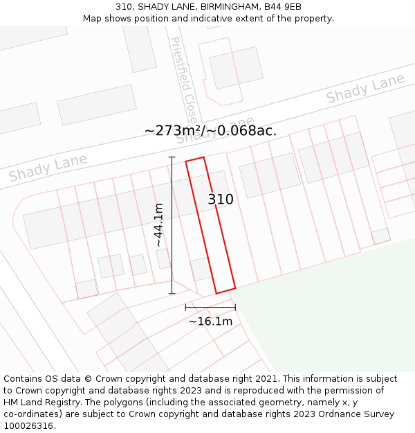 310, SHADY LANE, BIRMINGHAM, B44 9EB: Plot and title map