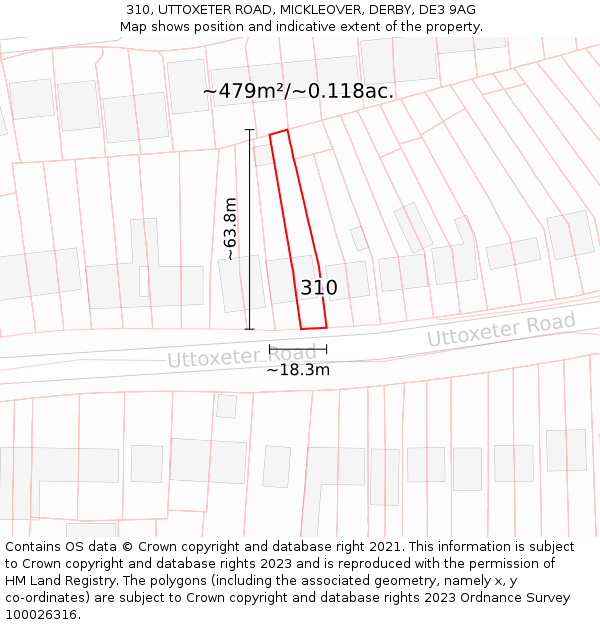 310, UTTOXETER ROAD, MICKLEOVER, DERBY, DE3 9AG: Plot and title map