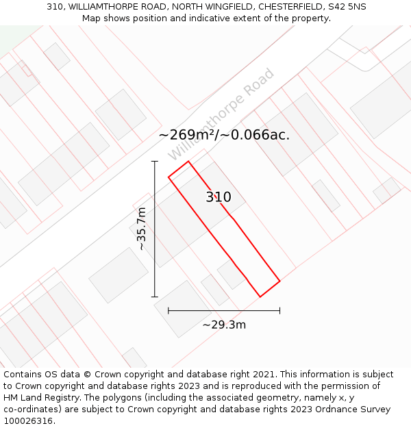 310, WILLIAMTHORPE ROAD, NORTH WINGFIELD, CHESTERFIELD, S42 5NS: Plot and title map