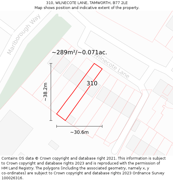 310, WILNECOTE LANE, TAMWORTH, B77 2LE: Plot and title map