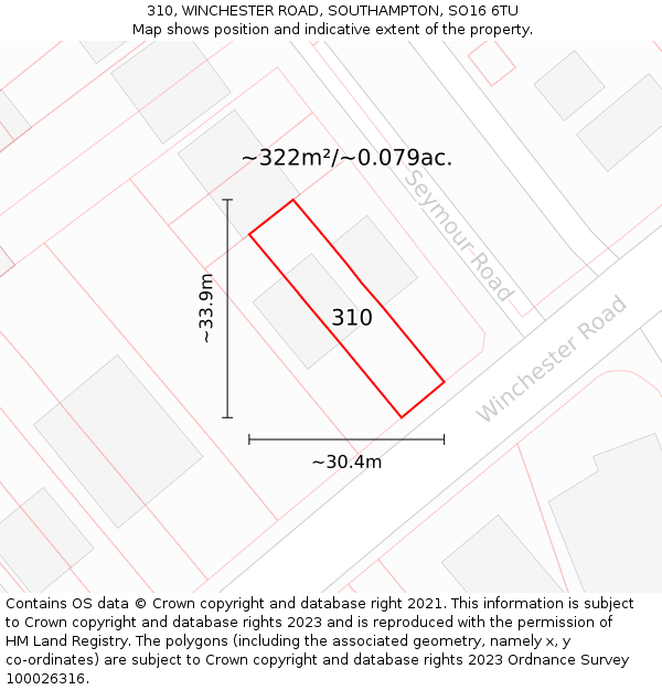 310, WINCHESTER ROAD, SOUTHAMPTON, SO16 6TU: Plot and title map