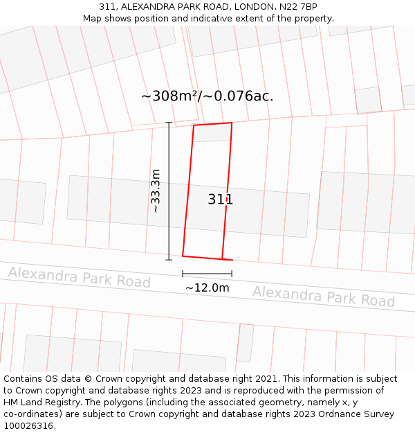 311, ALEXANDRA PARK ROAD, LONDON, N22 7BP: Plot and title map