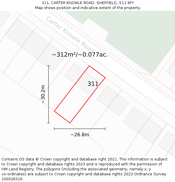 311, CARTER KNOWLE ROAD, SHEFFIELD, S11 9FY: Plot and title map