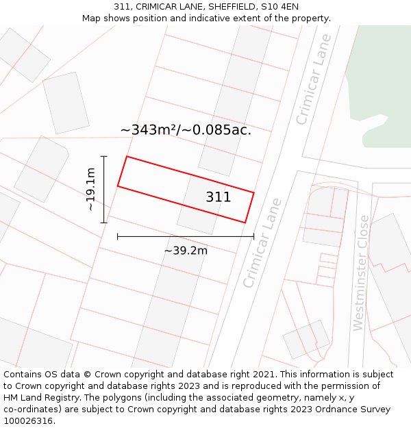 311, CRIMICAR LANE, SHEFFIELD, S10 4EN: Plot and title map