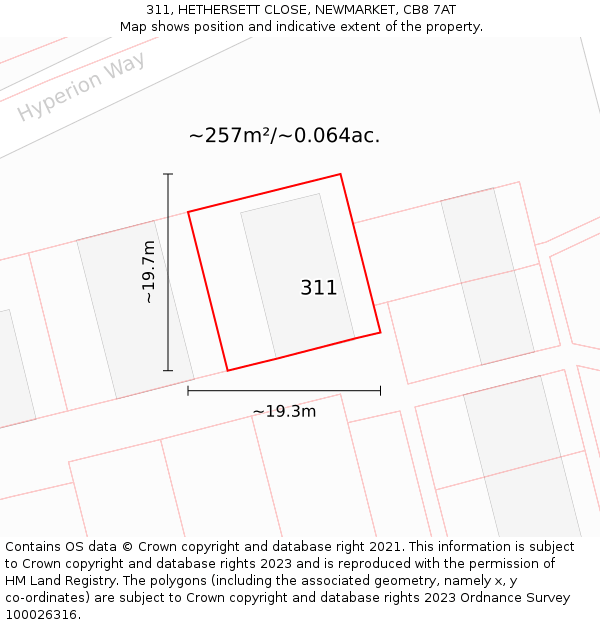 311, HETHERSETT CLOSE, NEWMARKET, CB8 7AT: Plot and title map