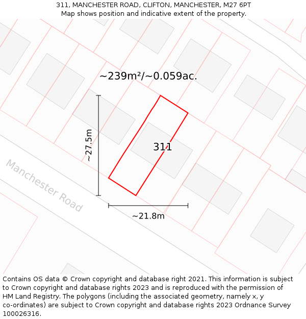 311, MANCHESTER ROAD, CLIFTON, MANCHESTER, M27 6PT: Plot and title map