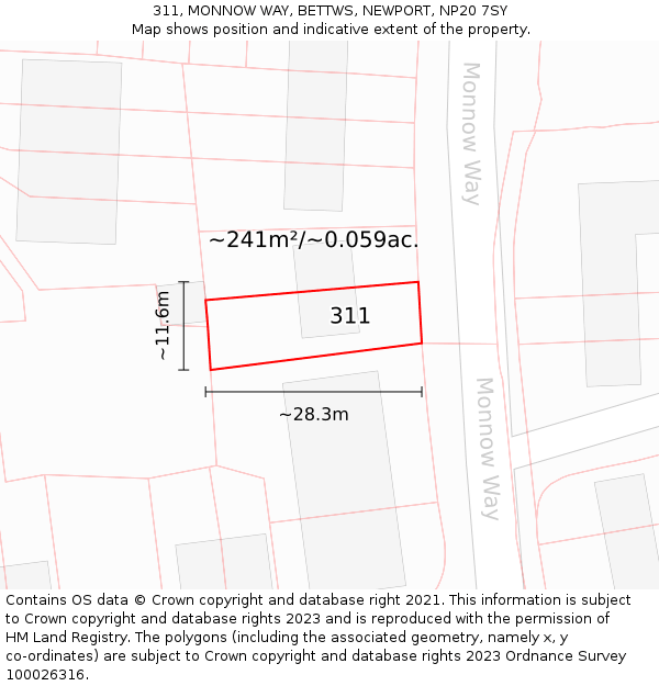 311, MONNOW WAY, BETTWS, NEWPORT, NP20 7SY: Plot and title map